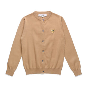 Comme Des Garcons Play Gold Heart Knit Cardigan Sweater Brown