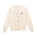 Comme Des Garcons Play Gold Heart Knit Cardigan Sweater Cream