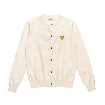 Comme Des Garcons Play Gold Heart Knit Cardigan Sweater Cream