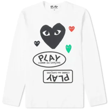 COMME DES GARCONS PLAY LONG SLEEVE MULTI LOGO HOODIE