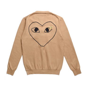 Comme Des Garcons Play Gold Heart Knit Cardigan Sweater Brown