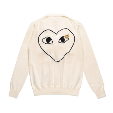 Comme Des Garcons Play Gold Heart Knit Cardigan Sweater Cream